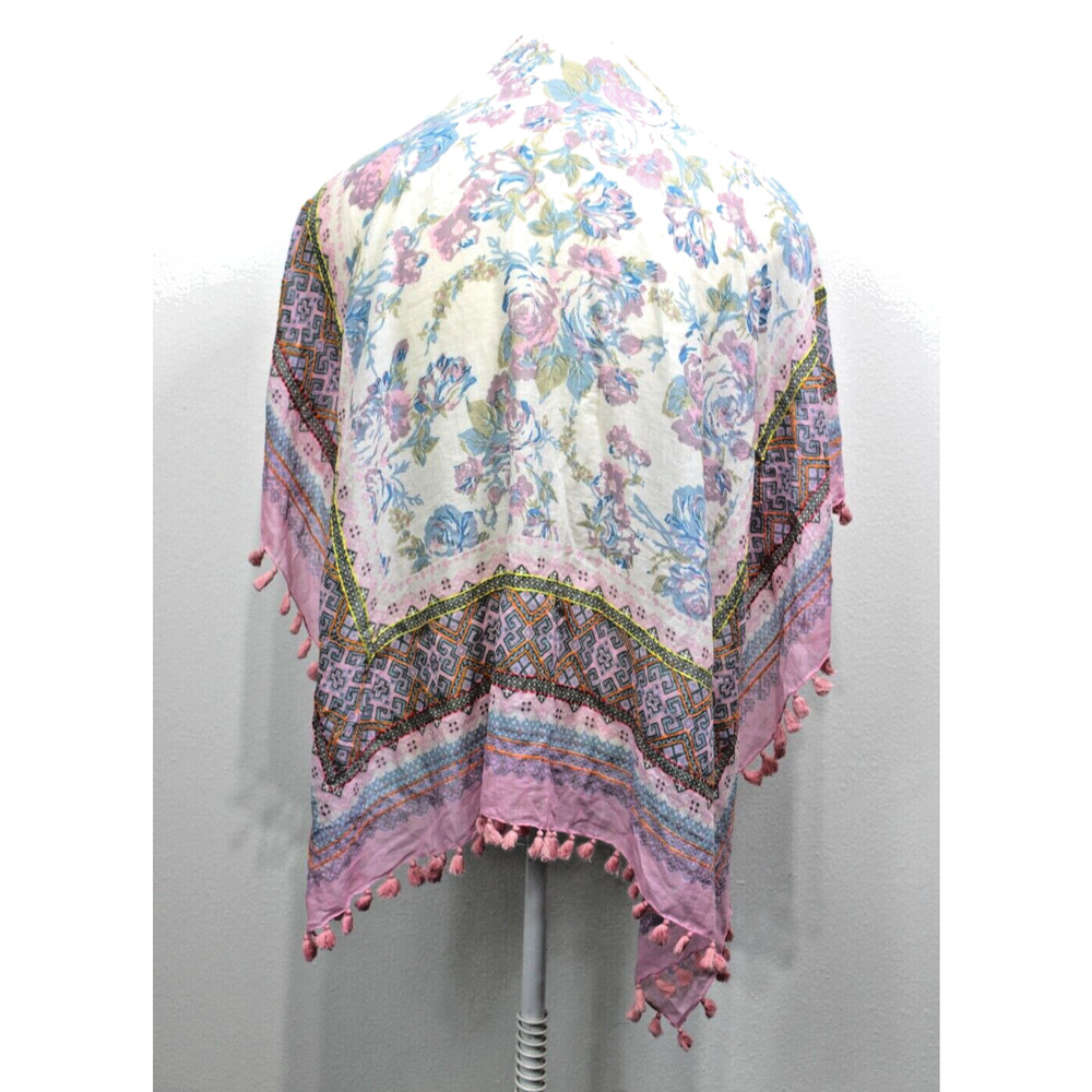 Aratta Silent Journey Scarf Floral Embroidered Tassel 40" Square